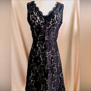 LOFT Outlet Black Sleeveless V Neck Lace Dress Size 6